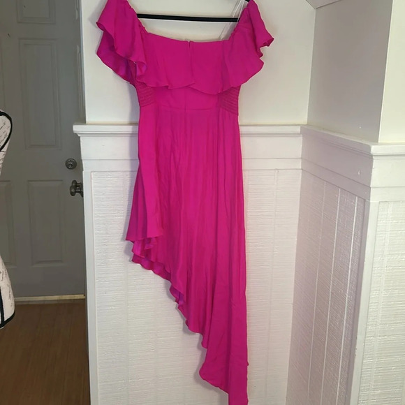 Amanda Uprichard REVOLVE Camellia Silk Asymmetric Dress Hot Pink  size Large - Picture 5 of 8